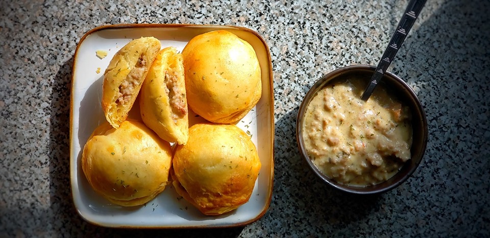 Biscuits filled with Smoked Sausage Gravy