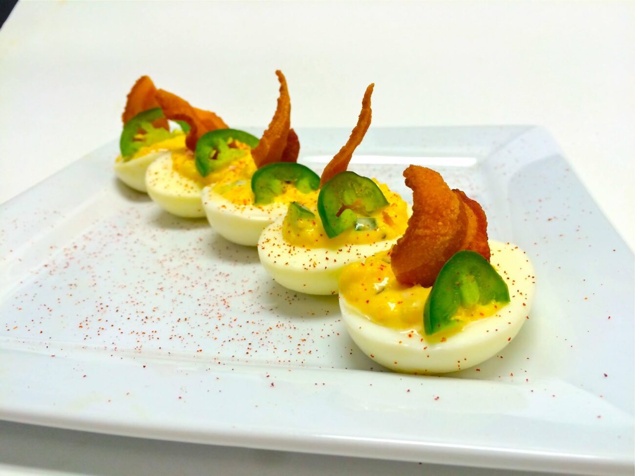 Deviled eggs with smoked Bacon